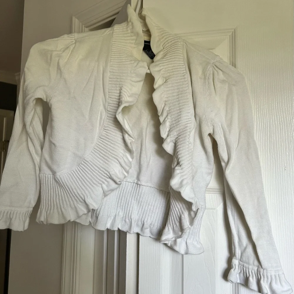 INC International Concepts Cream Ruffled Sweater - Picture 1 of 6